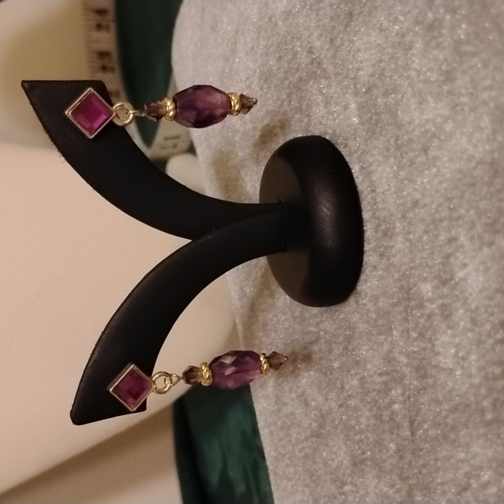 Hand Crafted Amethyst And Crystal Earrings